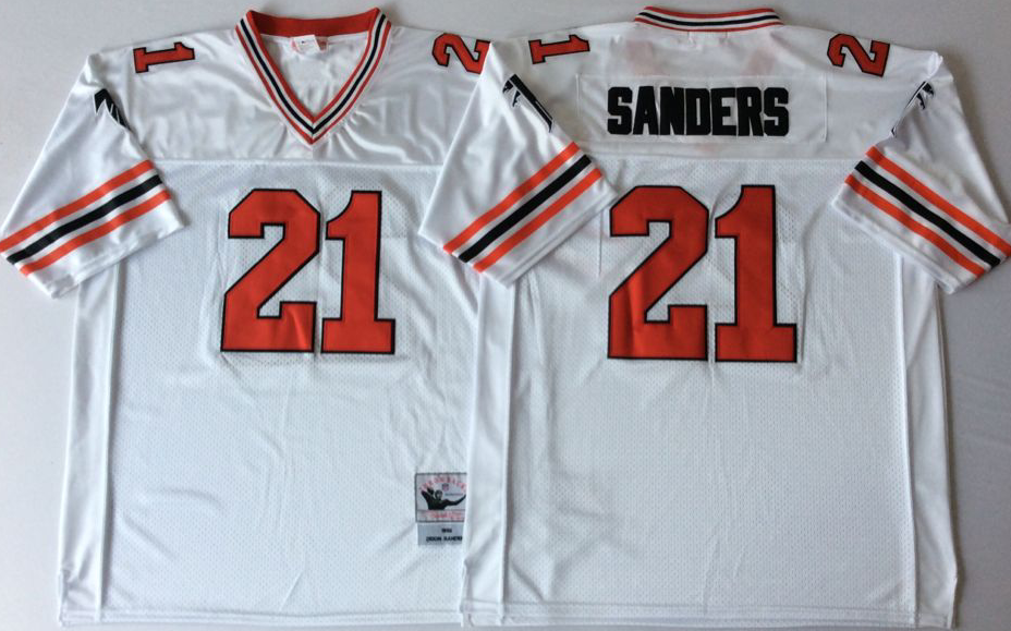 Men NFL Atlanta Falcons #21 Sanders white style2 Mitchell Ness jerseys